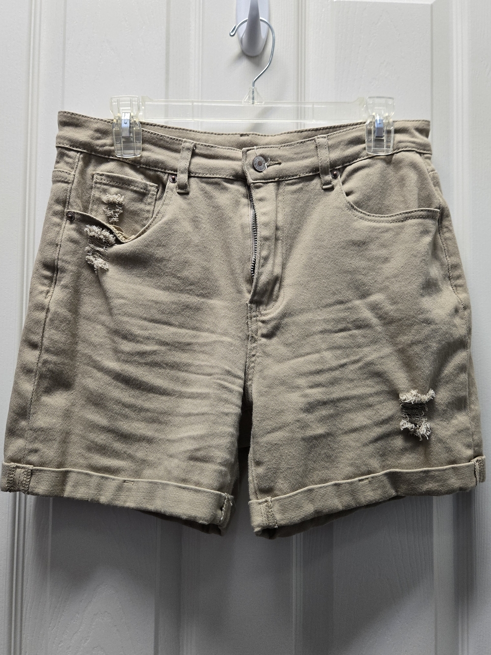 High-Rise Distressed Women's Khaki Shorts
